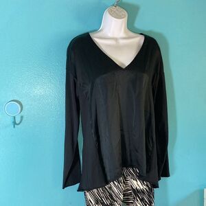 GO GoSilk Womens Black Silk Pullover V-Neck Blouse Generous Size L  Long Sleeve